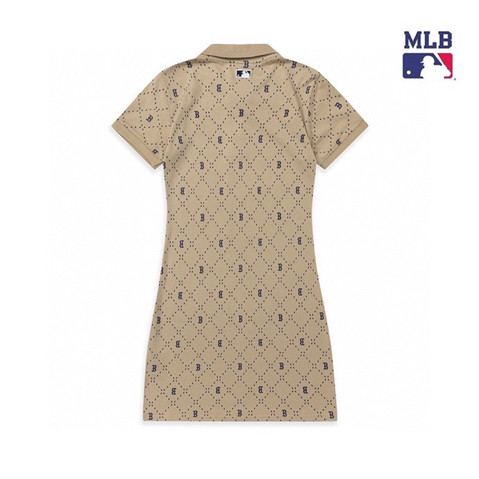 ❤❀  ❤ Mới Đầm Cotton Ngắn Tay Cổ Polo Thêu Họa Tiết MLB NY Thời Trang