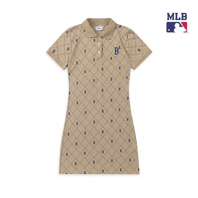 ❤❀  ❤ Mới Đầm Cotton Ngắn Tay Cổ Polo Thêu Họa Tiết MLB NY Thời Trang