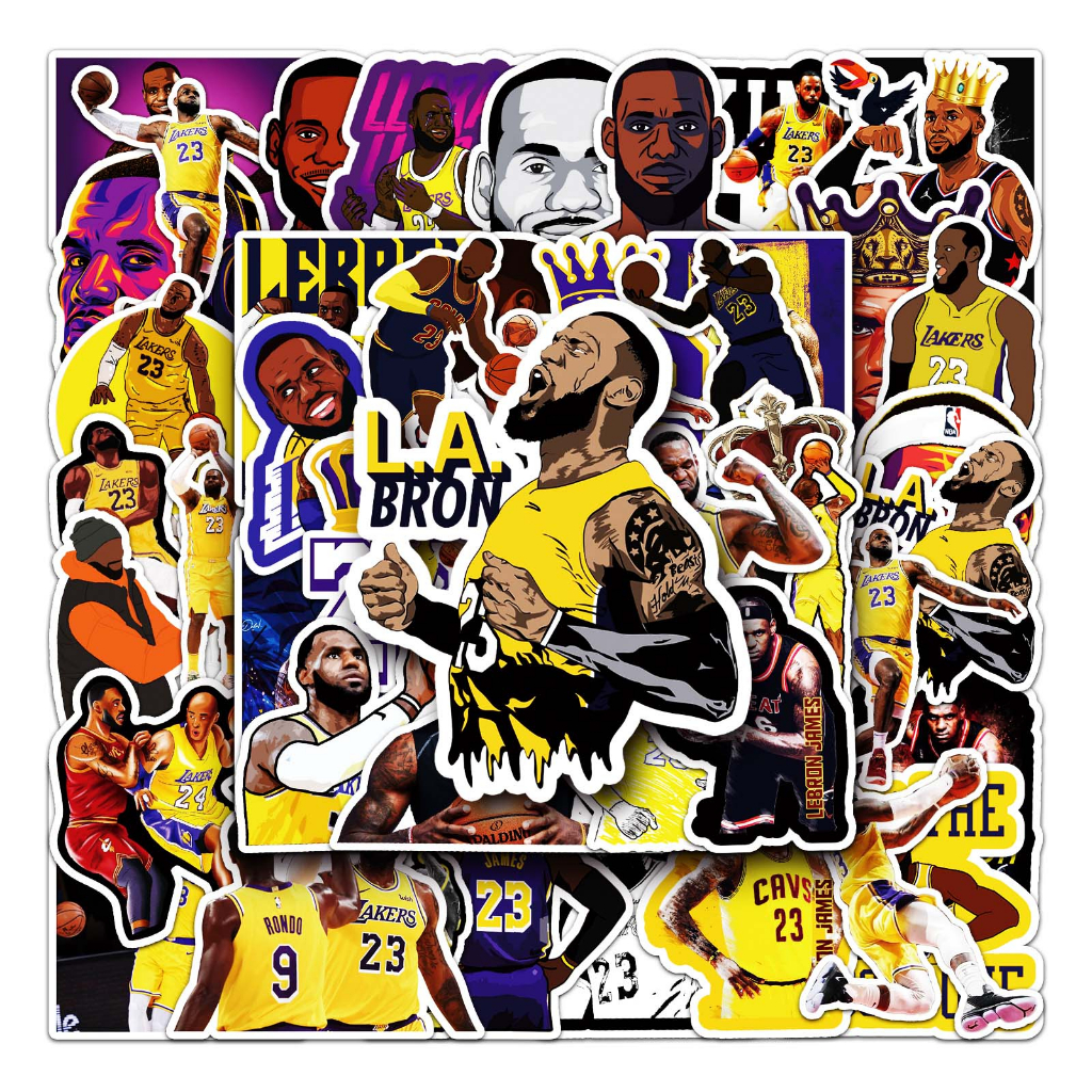 Bộ 50 Miếng Dán Trang Trí Xe Hơi Chống Thấm Nước Hình Cầu Thủ Bóng Rổ Lebron James NBA DIY