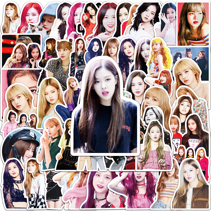 Set 50 Miếng Dán Trang Trí Xe Hơi / Nhà Cửa Chống Thấm Nước Họa Tiết Vui Nhộn Màu Đen / Hồng DIY