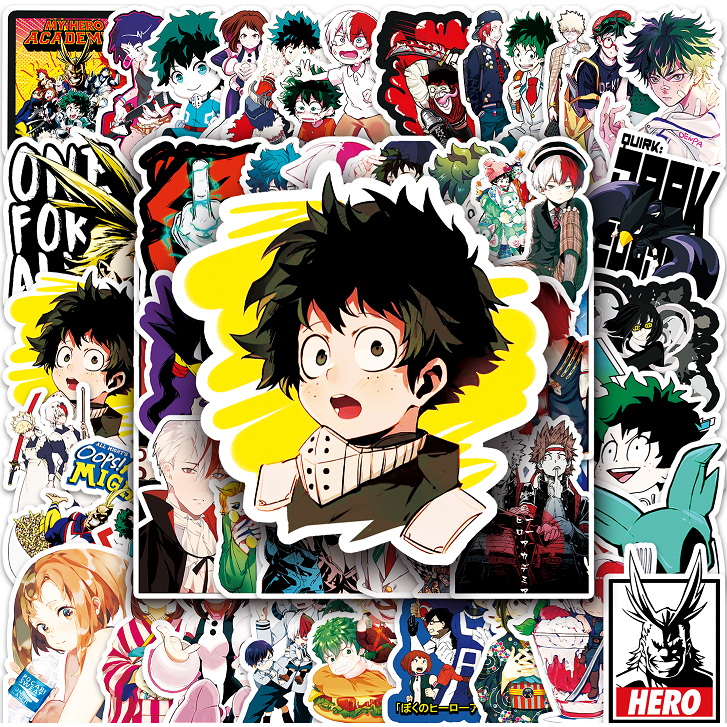 Bộ 50 Miếng Dán Chống Thấm Nước Hình My Hero Academia Vui Nhộn Trang Trí Xe Hơi / Nhà Cửa