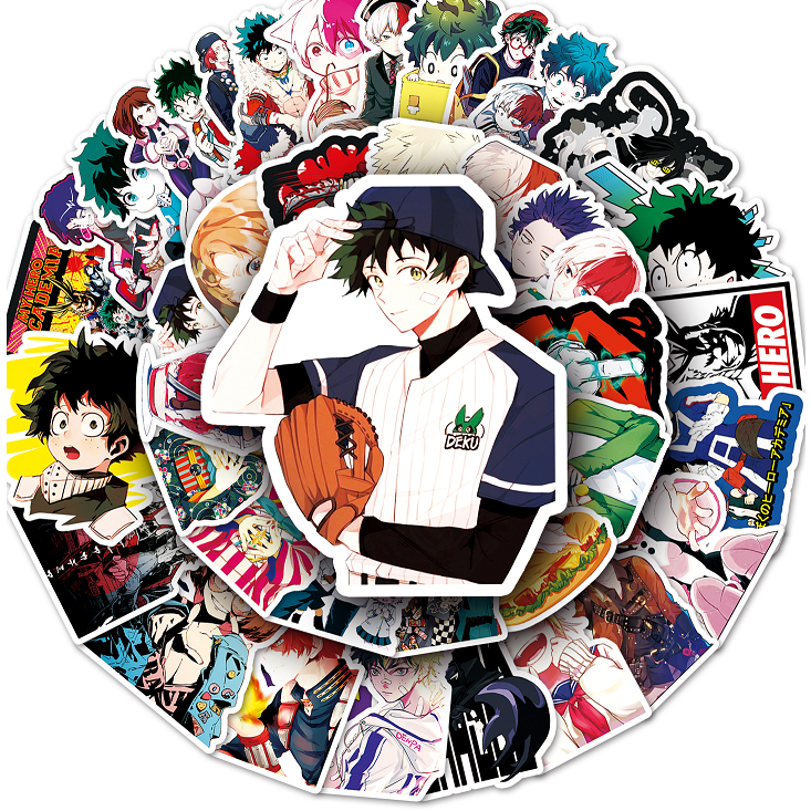 Bộ 50 Miếng Dán Chống Thấm Nước Hình My Hero Academia Vui Nhộn Trang Trí Xe Hơi / Nhà Cửa
