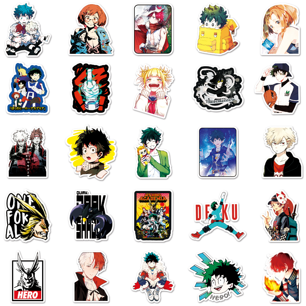 Bộ 50 Miếng Dán Chống Thấm Nước Hình My Hero Academia Vui Nhộn Trang Trí Xe Hơi / Nhà Cửa