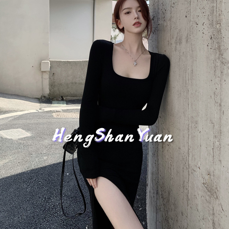 Đầm Cổ Vuông Nhấn Eo Xẻ Tà Quyến Rũ Thời Trang Kiểu Pháp Cho Nữ