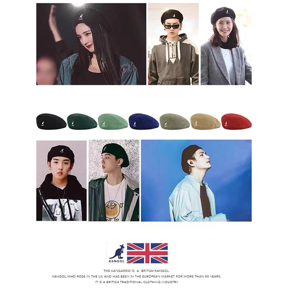 Mũ Beret Kangaroo Đen Phong Cách Retro Cho Nam Nữ