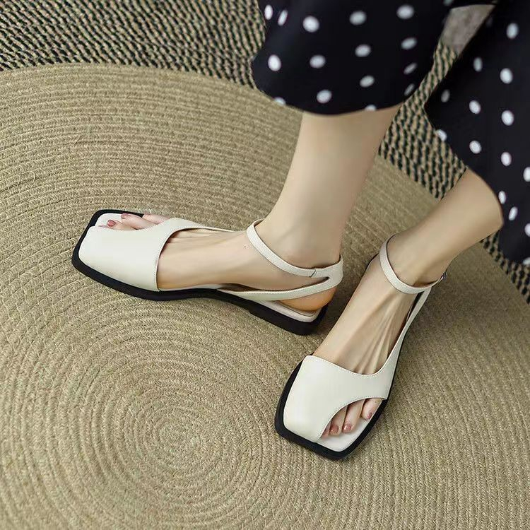 Giày Sandal Đế Bằng Mũi Vuông Thời Trang Cho Nữ Size 35-40