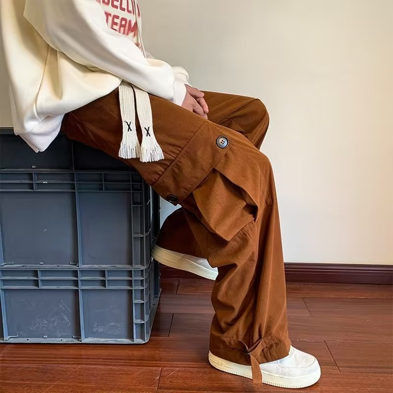 Quần Dài Dáng Rộng Phối Túi Lớn 3 Màu Size M-3XL Phong Cách Đường Phố Cá Tính Cho Nam