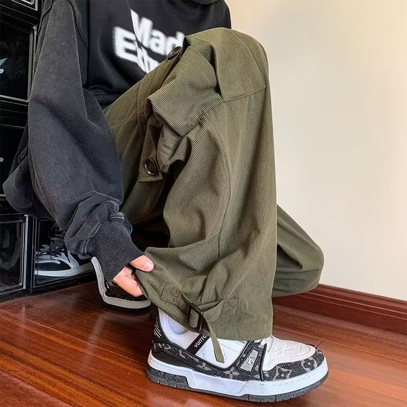 Quần Dài Dáng Rộng Phối Túi Lớn 3 Màu Size M-3XL Phong Cách Đường Phố Cá Tính Cho Nam