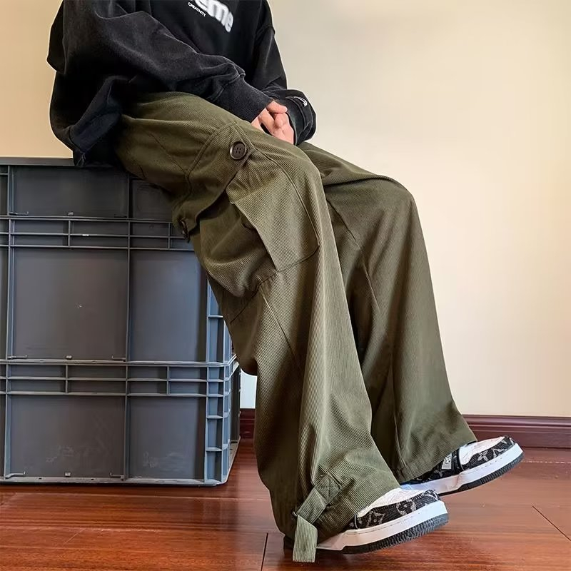 Quần Dài Dáng Rộng Phối Túi Lớn 3 Màu Size M-3XL Phong Cách Đường Phố Cá Tính Cho Nam