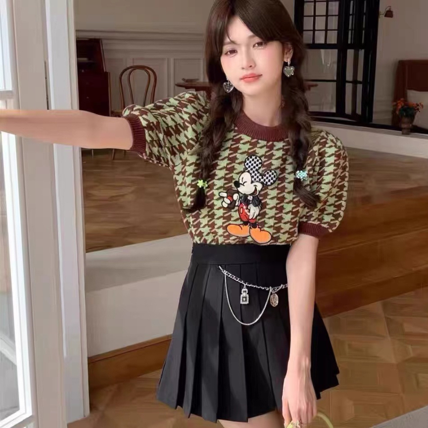 ZHELIHANGFEI Áo len dệt kim cổ tròn tay áo cạp cao gợi cảm và cá tính cay