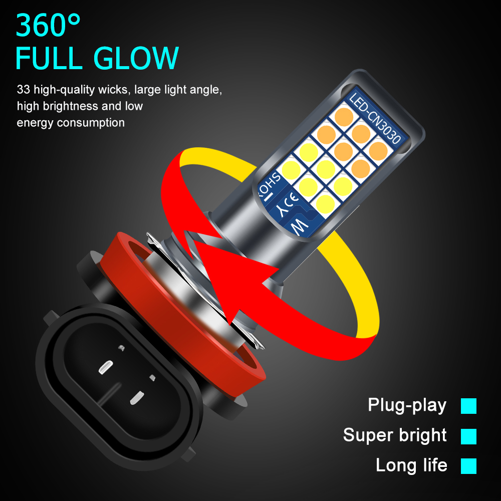 2 Đèn LED Sương Mù 24 Bóng H11 H3 H7 H8 9006 Siêu Sáng Màu Trắng / Vàng Cho Xe Hơi