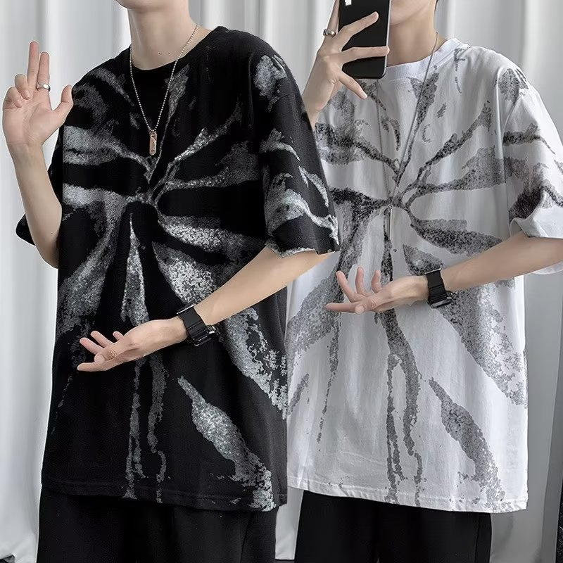 Áo Thun Tay Ngắn Nhuộm Màu Dáng Rộng Thời Trang Mùa Hè Cho Nam Giới Size M-2XL