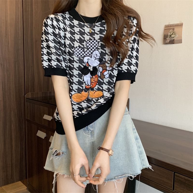 ZHELIHANGFEI Áo len dệt kim cổ tròn tay áo cạp cao gợi cảm và cá tính cay