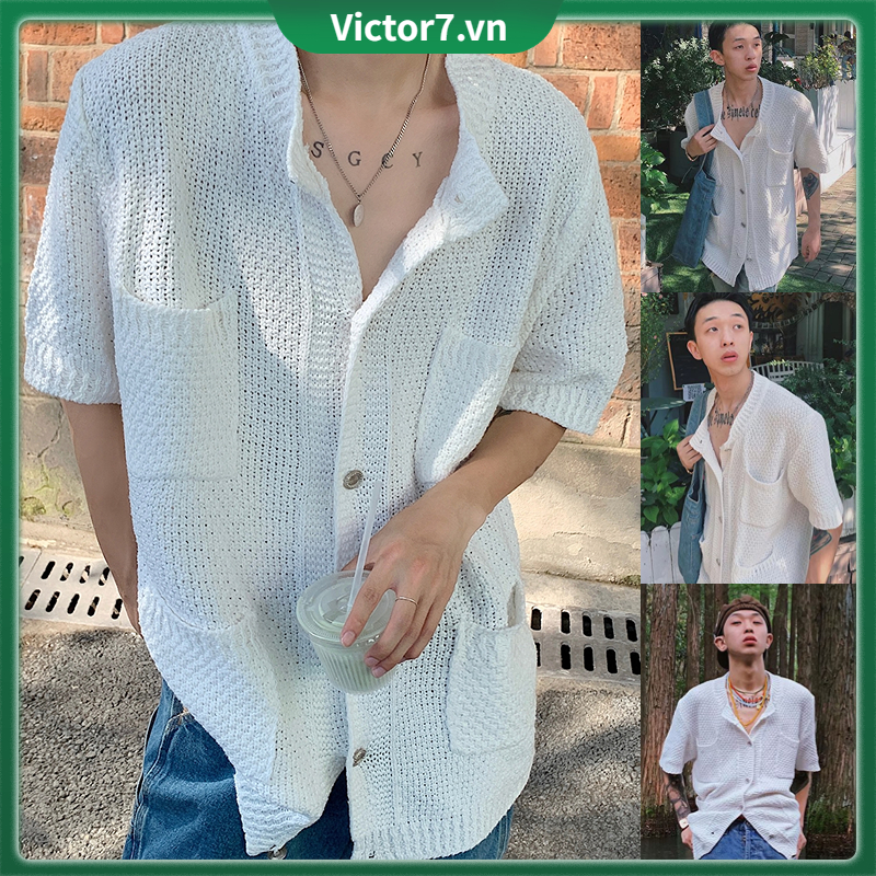 áo sơ mi nam kiểu hàn quốc Áo Khoác Cardigan Dệt Kim Tay Ngắn Màu Trơn Phong Cách Hàn Quốc Thời Trang Cho Nam áo sơ mi caro cuban shirt áo sơ mi form rộng áo somi nam ngắn tay áo trắng đi học nam sơ mi trắng tay ngắn áo sơ mi nam