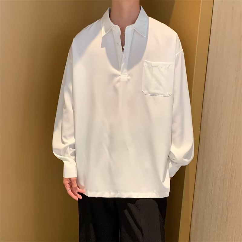 Áo Sơ Mi Tay Dài Màu Sắc Đơn Giản Phối Túi Có 3 Màu Size S-2XL Thời Trang Xuân Thu Cho Nam Giới