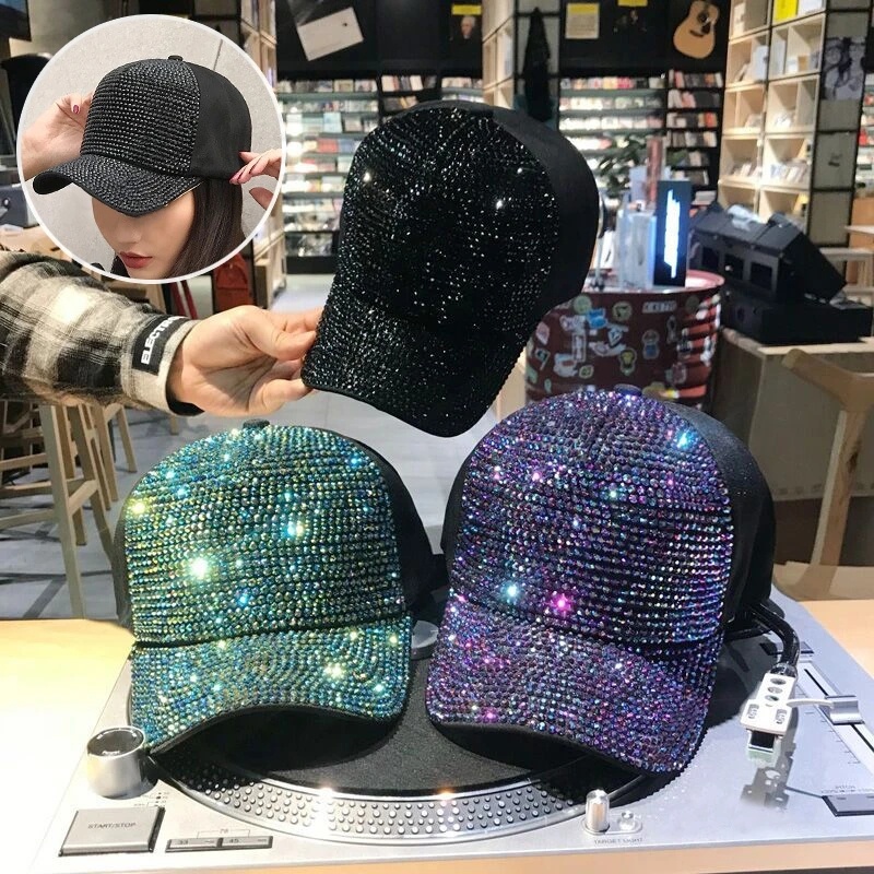 Mũ Lưỡi Trai Đính Đá Lấp Lánh Sang Trọng Phong Cách hip hop Có Thể Điều Chỉnh Chống Nắng Ngoài Trời Mùa Hè Bảo Vệ Tia UV