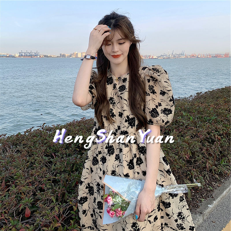 Đầm Midi Mỏng Tay Phồng Ngắn Eo Cao Thời Trang Pháp Cổ Điển 2023 Dành Cho Bạn Nữ