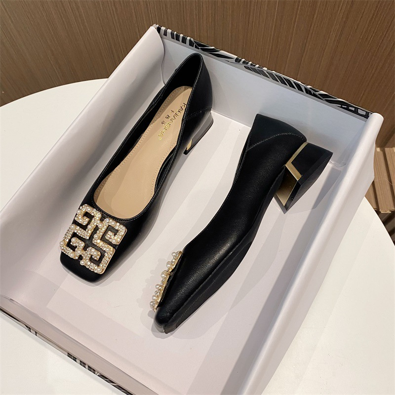Giày Cao Gót 3Cm Mũi Vuông Đính Đá Trang Trí Lấp Lánh Thời Trang Cho Nữ