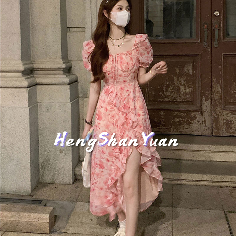 Đầm MIDI Cổ Vuông Tay Ngắn In Họa Tiết Hoa Nhí Xinh Xắn Thời Trang 2023 Cho Nữ