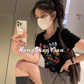 Áo thun nữ HENG SHAN YUAN ngắn tay họa tiết hoạt hình thời trang