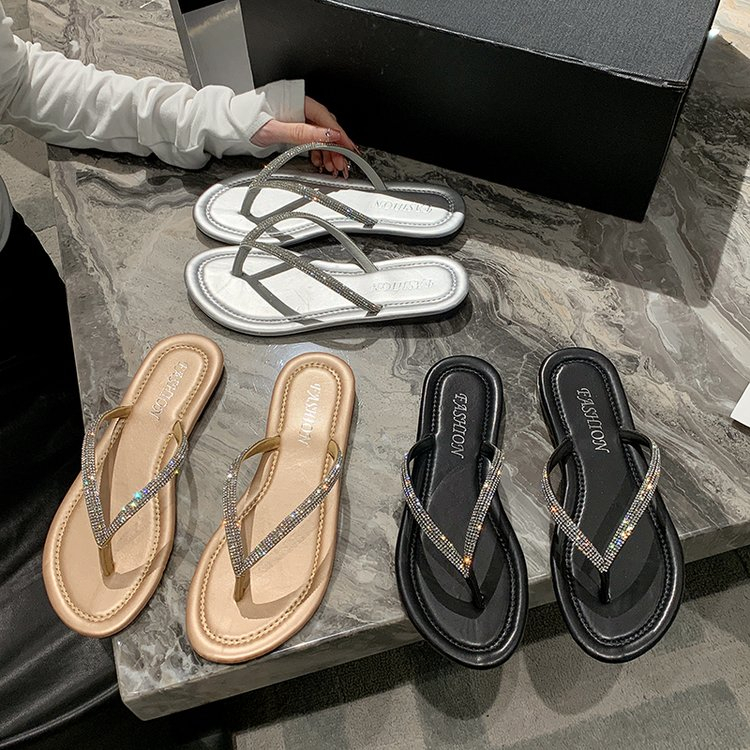Giày Sandal Xỏ Ngón Đế Bằng Đính Kim Cương Giả Plus Size 35-43 Cho Nữ