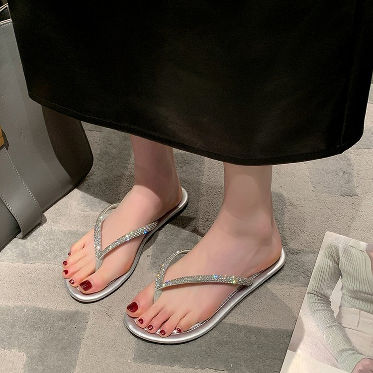 Giày Sandal Xỏ Ngón Đế Bằng Đính Kim Cương Giả Plus Size 35-43 Cho Nữ