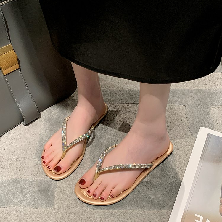 Giày Sandal Xỏ Ngón Đế Bằng Đính Kim Cương Giả Plus Size 35-43 Cho Nữ
