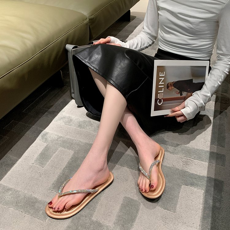 Giày Sandal Xỏ Ngón Đế Bằng Đính Kim Cương Giả Plus Size 35-43 Cho Nữ
