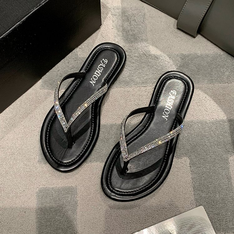 Giày Sandal Xỏ Ngón Đế Bằng Đính Kim Cương Giả Plus Size 35-43 Cho Nữ