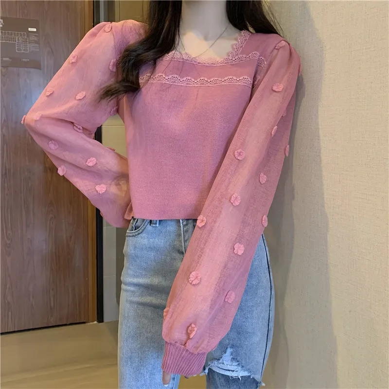 40-90KG Áo Sơ Mi Chiffon Cổ Vuông Viền Lượn Sóng Thời Trang Xuân Thu Kiểu Mới Dành Cho Nữ