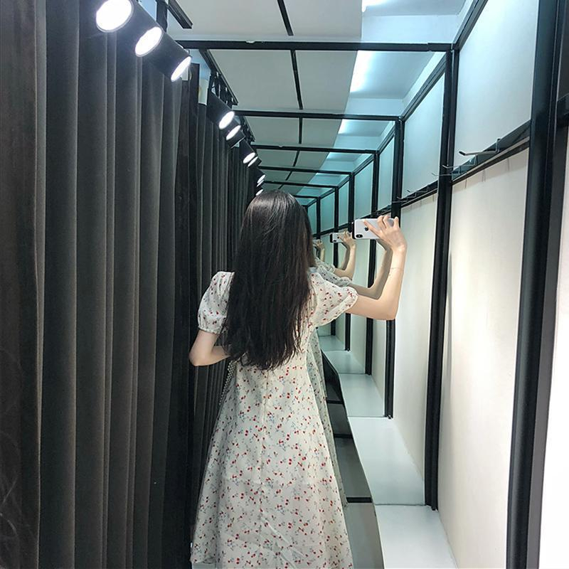 Đầm Dài Dáng Chữ A Tay Ngắn Cổ Vuông In Họa Tiết Hoa Thời Trang Mùa Hè Phong Cách Hàn Quốc