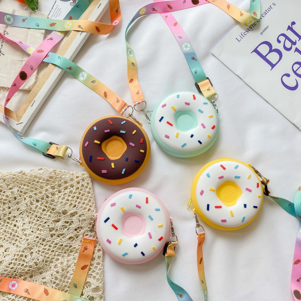 Túi Đeo Chéo Bằng Silicon Hình Bánh Donut Hoạt Hình Đáng Yêu Cho Trẻ Em