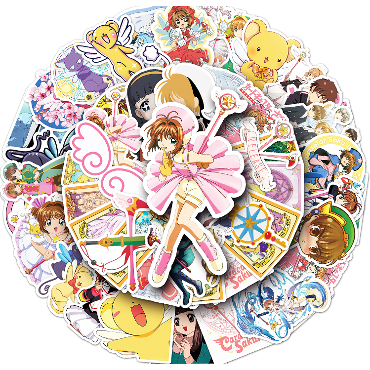 Bộ 50 Miếng Dán Chống Thấm Nước Họa Tiết Thủ Lĩnh Thẻ Bài Sakura Vui Nhộn Trang Trí Xe Hơi / Nhà Cửa DIY