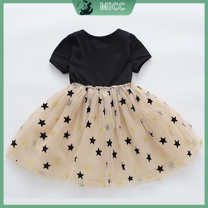 Đầm Công Chúa Mùa Hè Dáng Ngắn Bằng Cotton Họa Tiết Ngôi Sao Cho Bé Gái 1-6 Tuổi