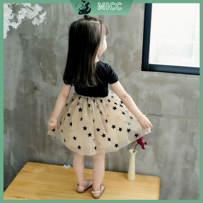 Đầm Công Chúa Mùa Hè Dáng Ngắn Bằng Cotton Họa Tiết Ngôi Sao Cho Bé Gái 1-6 Tuổi