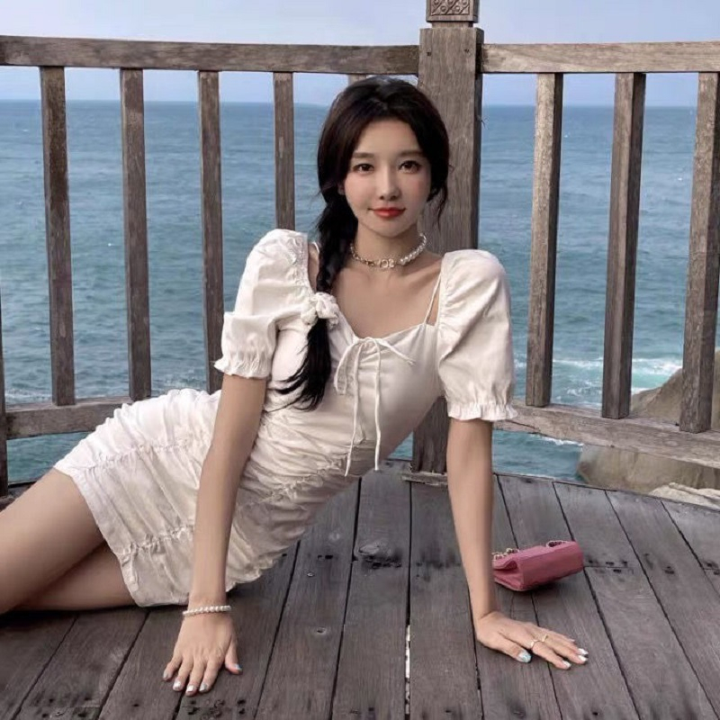 Đầm mini Ngắn Tay Một Hàng Nút Thời Trang Hàn Quốc Cho Nữ