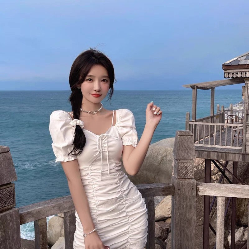 Đầm mini Ngắn Tay Một Hàng Nút Thời Trang Hàn Quốc Cho Nữ