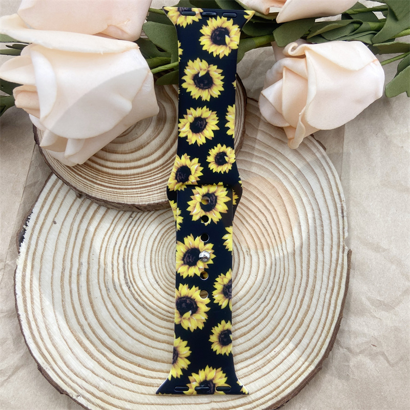 Dây Đeo Đồng Hồ Bằng Silicone In Hoa Cúc Cho iWatch 7 / 6 / 5 / 4 / 3 / 2 / 1 / SE Generation 38 / 40 / 41 / 42 / 44 / 45