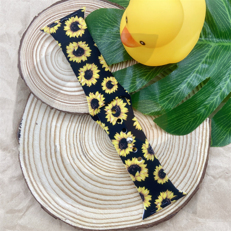 Dây Đeo Đồng Hồ Bằng Silicone In Hoa Cúc Cho iWatch 7 / 6 / 5 / 4 / 3 / 2 / 1 / SE Generation 38 / 40 / 41 / 42 / 44 / 45