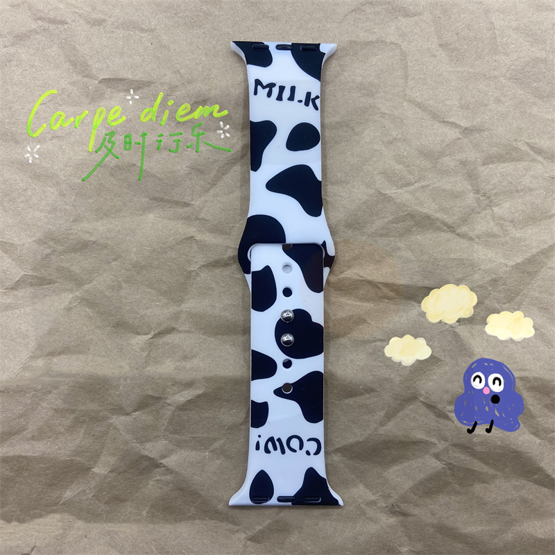 Dây Đeo Đồng Hồ Bằng Silicone Hình Bò Sữa Trắng Đen Cho iWatch 7 / 6 / 5 / 4 / 3 / 2 / 1 / SE Generation 38 / 40 / 41 / 42 / 44 / 45