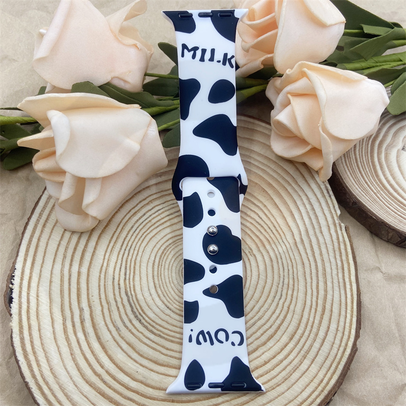 Dây Đeo Đồng Hồ Bằng Silicone Hình Bò Sữa Trắng Đen Cho iWatch 7 / 6 / 5 / 4 / 3 / 2 / 1 / SE Generation 38 / 40 / 41 / 42 / 44 / 45