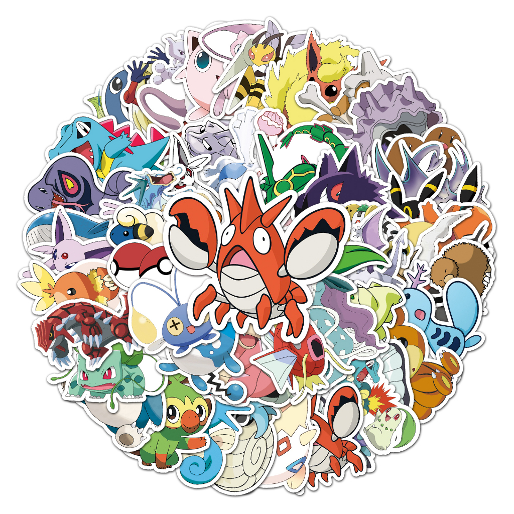 Bộ 50 Miếng Dán Trang Trí Xe Hơi Hình Pokemon Chống Thấm Nước