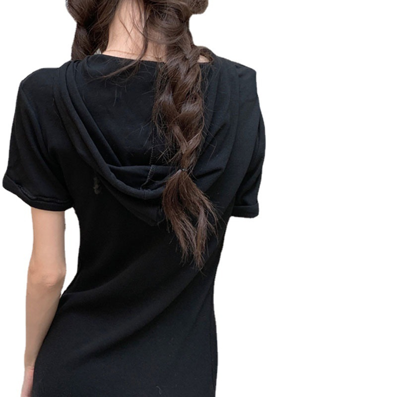 Đầm Chữ A Có Mũ Trùm Đầu Tay Ngắn Thời Trang Mùa Hè Hàn Quốc Đơn Giản Gợi Cảm Dành Cho Bạn