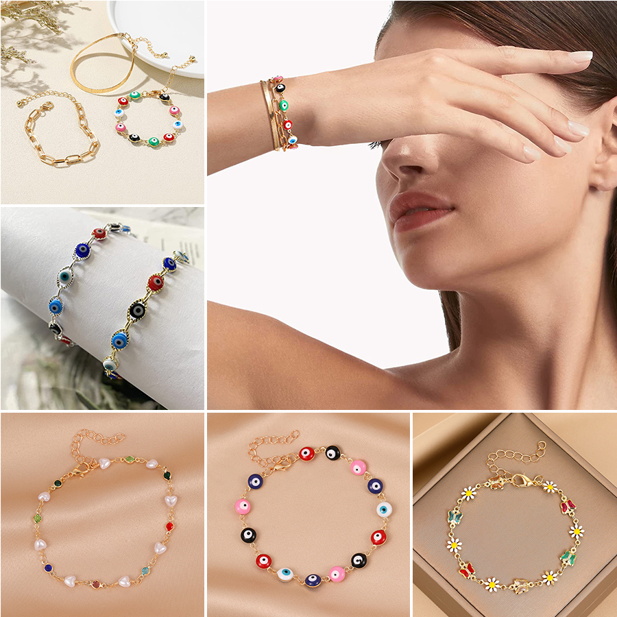 Vòng Tay Chuỗi Hạt Bằng Hợp Kim Hình Đôi Mắt Màu Xanh Dương Phong Cách Âu Mỹ Hàng Mới 2023 Dành Cho Nam Và Nữ