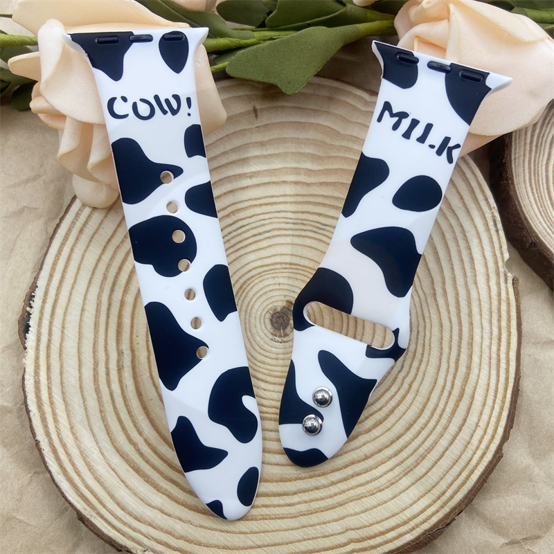 Dây Đeo Đồng Hồ Bằng Silicone Hình Bò Sữa Trắng Đen Cho iWatch 7 / 6 / 5 / 4 / 3 / 2 / 1 / SE Generation 38 / 40 / 41 / 42 / 44 / 45