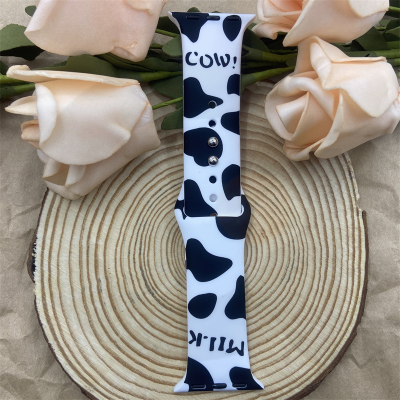 Dây Đeo Đồng Hồ Bằng Silicone Hình Bò Sữa Trắng Đen Cho iWatch 7 / 6 / 5 / 4 / 3 / 2 / 1 / SE Generation 38 / 40 / 41 / 42 / 44 / 45