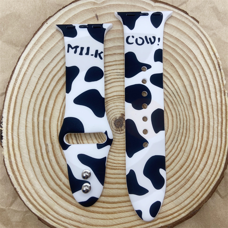 Dây Đeo Đồng Hồ Bằng Silicone Hình Bò Sữa Trắng Đen Cho iWatch 7 / 6 / 5 / 4 / 3 / 2 / 1 / SE Generation 38 / 40 / 41 / 42 / 44 / 45