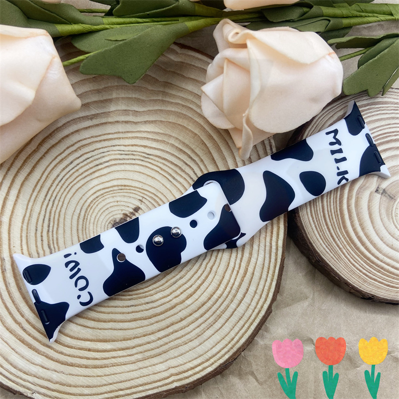 Dây Đeo Đồng Hồ Bằng Silicone Hình Bò Sữa Trắng Đen Cho iWatch 7 / 6 / 5 / 4 / 3 / 2 / 1 / SE Generation 38 / 40 / 41 / 42 / 44 / 45