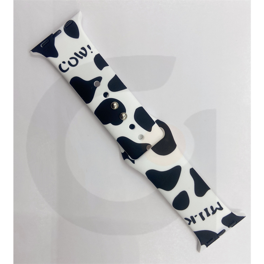 Dây Đeo Đồng Hồ Bằng Silicone Hình Bò Sữa Trắng Đen Cho iWatch 7 / 6 / 5 / 4 / 3 / 2 / 1 / SE Generation 38 / 40 / 41 / 42 / 44 / 45