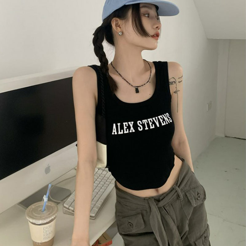 Áo Croptop Hai Dây Ôm Dáng In Chữ Quyến Rũ Hợp Thời Trang Cho Nữ